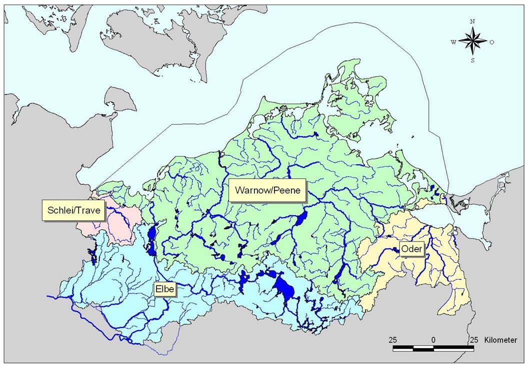 Karte der Flussgebietseinheiten in Mecklenburg-Vorpommern