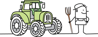Zeichentrickmännchen neben Traktor