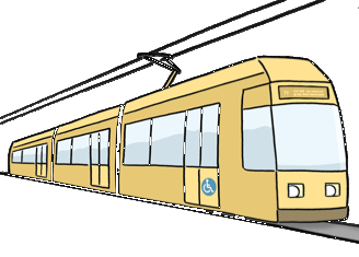 Eine Zeichnung von einer Straßenbahn.