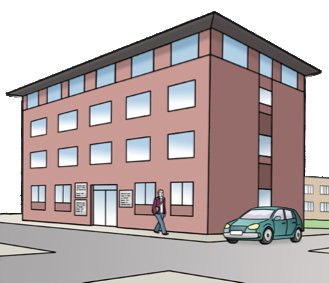 Eine Zeichnung von einem Ministeriums-Gebäude.