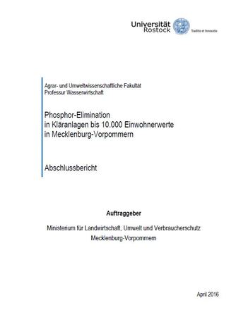 Titel Phosphor-Elimination in Kläranlagen bis 10.000 Einwohnerwerte in MV - Abschlussbericht der Universität Rostock