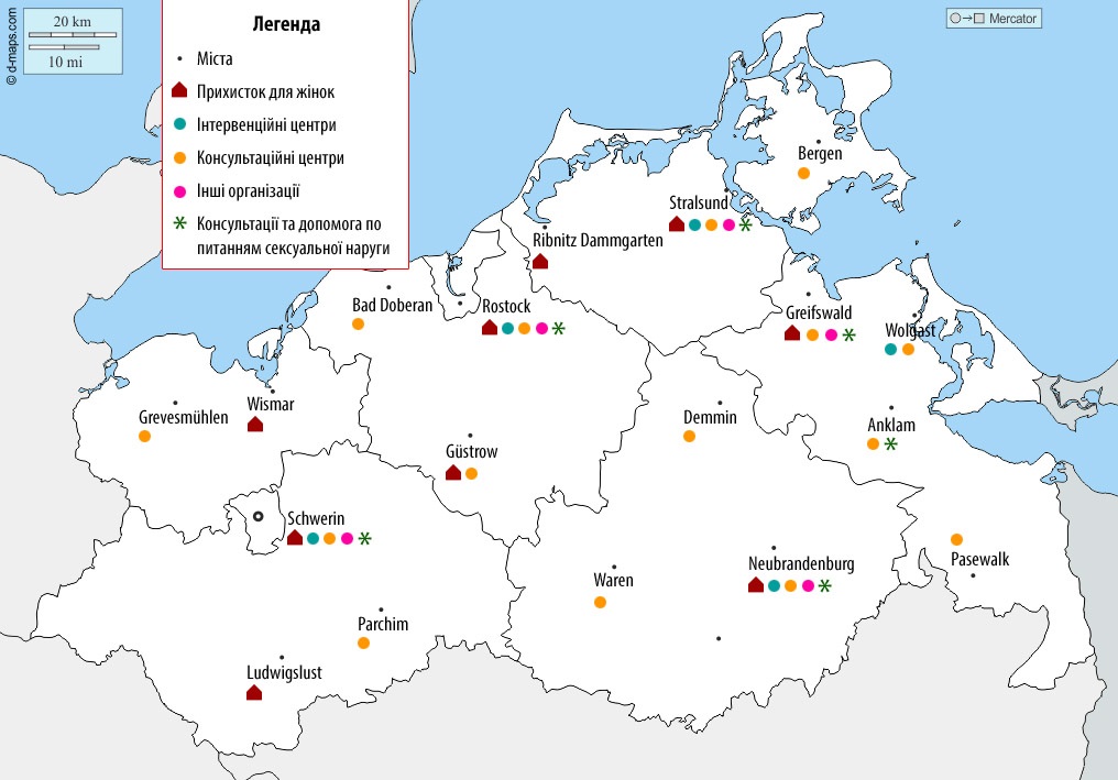 Karte mit Beratungs- und Unterstützungseinrichtungen - ukrainisch