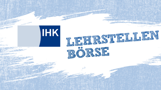 Neben dem IHK-Logo steht auf einem weißen Pinselstrich der Schriftzug "Lehrstellenbörse".