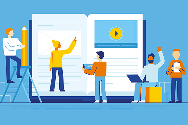 Vektorgrafik: Mehrere Menschen arbeiten gemeinsam an einem digitalen Projekt, Foto: AdobeStock Vektorgrafik: Mehrere Menschen arbeiten gemeinsam an einem digitalen Projekt, Foto: AdobeStock