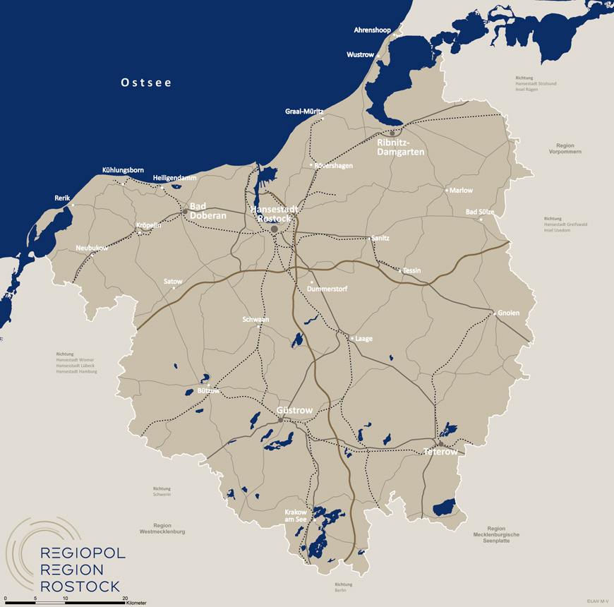 Regiopolregion Rostock Karte mit Orten