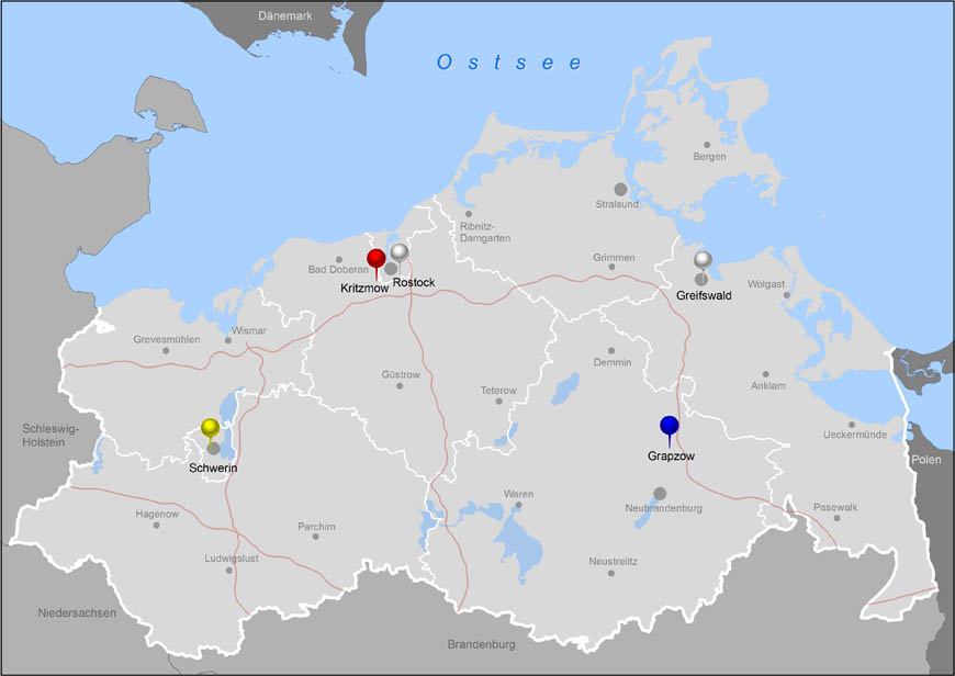 Landesprojektatlas Speicher - Karte © Ministerium für Energie, Infrastruktur und Digitalisierung MV Landesprojektatlas Speicher - Karte