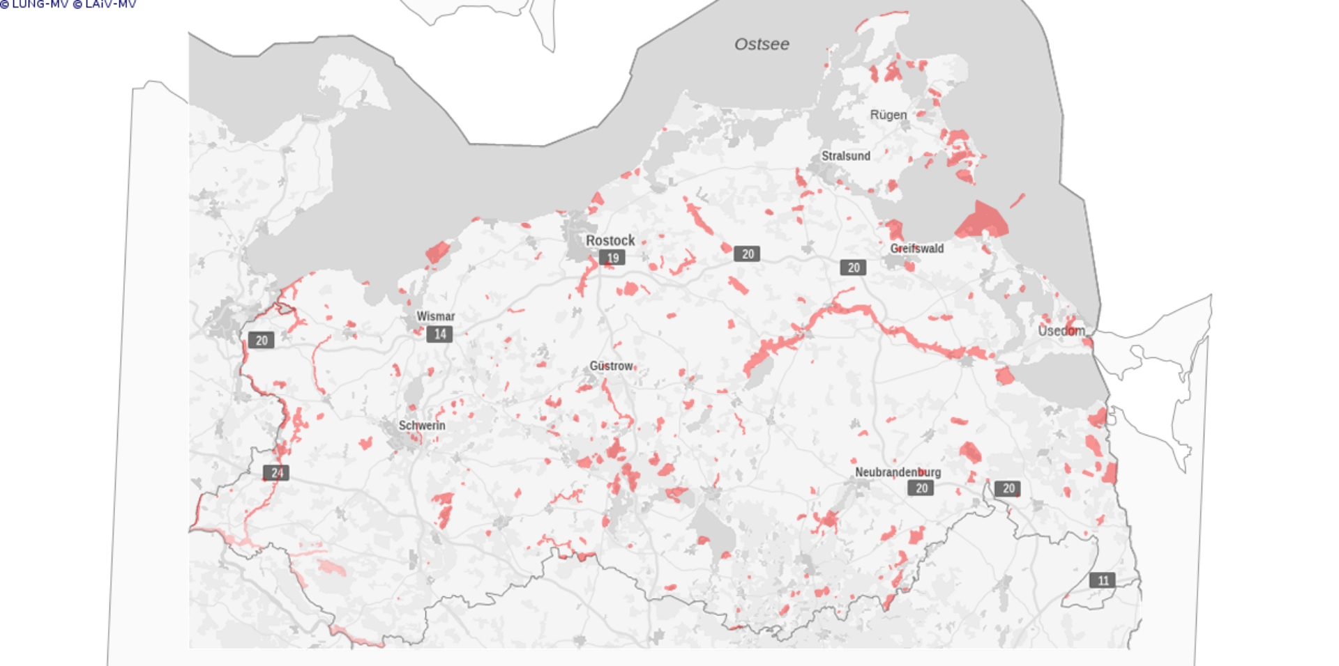 Karte Übersicht der Naturschutzgebiete im Kartenportal © LUNG / © LAiV-MV Karte Übersicht der Naturschutzgebiete im Kartenportal