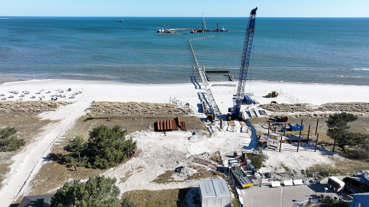 Status der Bauarbeiten am Inselhafen Prerow (Stand: August 2023)
