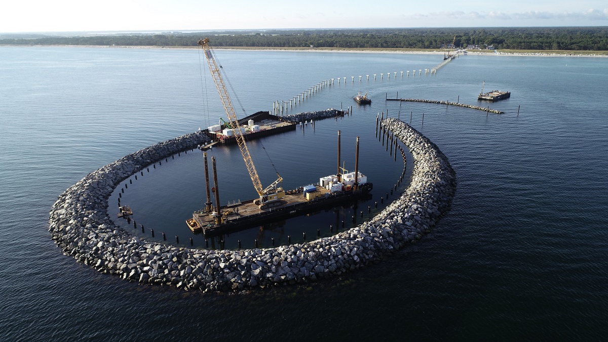 Status der Bauarbeiten am Inselhafen Prerow (Stand: August 2023)