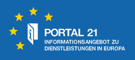 Logo Portal 21 auf blauen Hintergrund