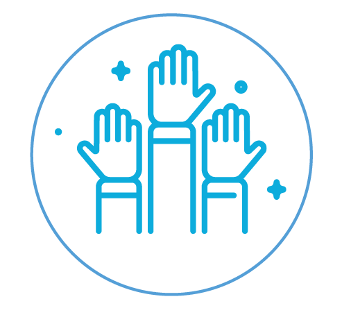 Drei Hände zeigen nach oben