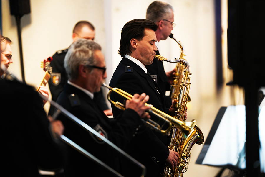 Die Dixieland-Jazzband des Landespolizeiorchesters belebte das musikalische Rahmenprogramm des Neujahrsempfangs