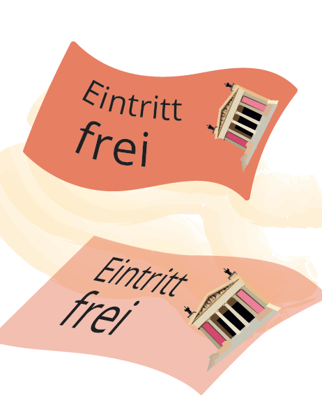 Das Bild zeigt zwei Eintritts-Karten. Auf den Karten steht „Eintritt frei“. Die Karten sind im rötlichen Ton.