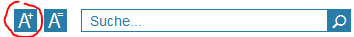 Rot markiert wird Menüpunkt für die Vergrößerung der Schrift.