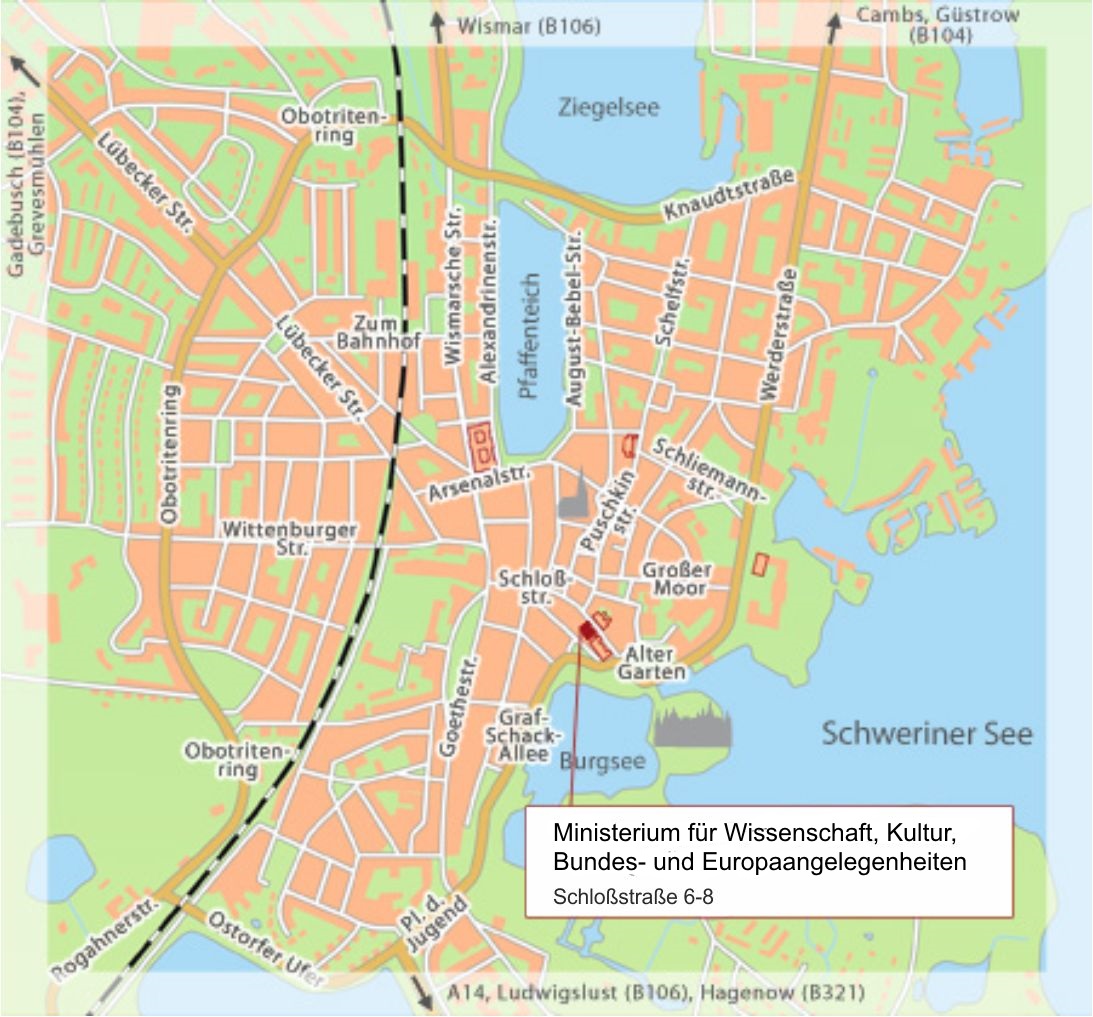 Anfahrtskarte Ministerium für Wissenschaft, Kultur, Bundes- und Europaangelegenheiten