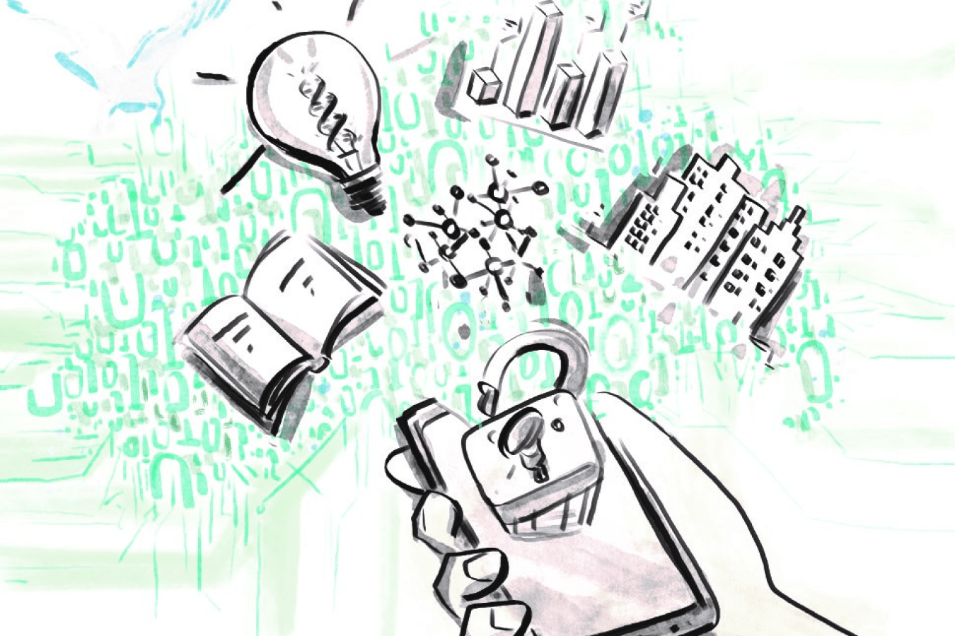 Illustration eines Handy mit Piktrogrammen darüber.